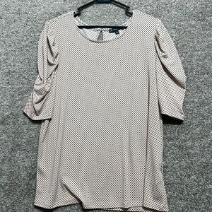 Adrianna Papell Woman’s Light Pink Dot Elbow Puff Sleeve Blouse Top Size Large